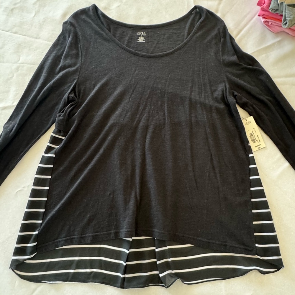 a.n.a Black Long Sleeve Top with White Stripes